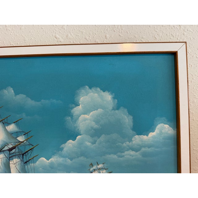 Paint t.j. Lee Marine Seascape Oil Painting Tall Ships Ocean Waves Nautical Framed For Sale - Image 7 of 13