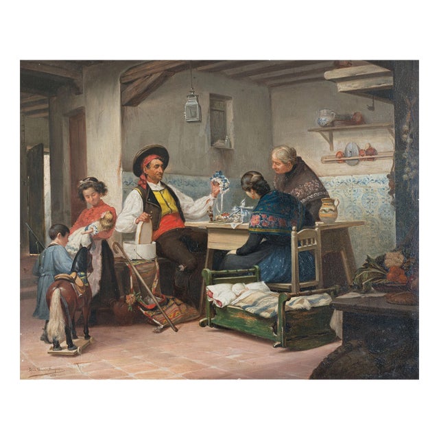 Thomas Garcia Sampedro, Traveling Toy Seller, 1890s, Oil Painting on Panel For Sale