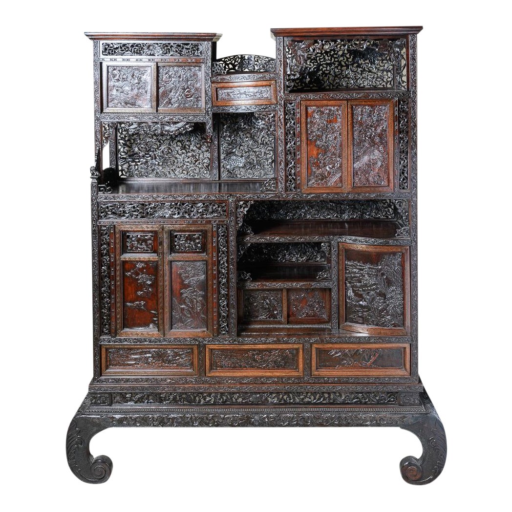 Decor Asian Carved Oriental Cabinet Chairish