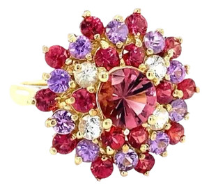 3.57 Carat Tourmaline Sapphire Yellow Gold Cocktail Ring, Size 7