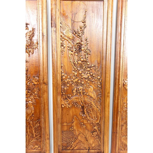 Carved Wooden Panels with Floral and Animal Decorations, Indochina / Vietnam, Early 20th Century, Set of 3 For Sale - Image 4 of 17