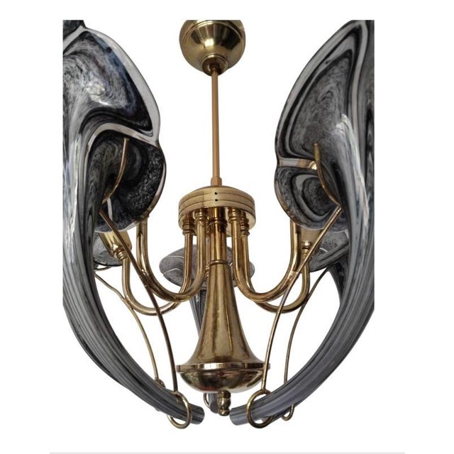 Vintage Black Murano Glass Vintage Chandelier, Lily Floral 1980s 5-Light Flush Mount For Sale - Image 12 of 13