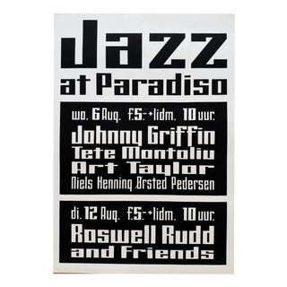 Vintage Screen Print Jazz at Paradiso Poster, Netherlands, August 1975 For Sale