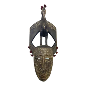 African Old Kore Mask Marka W/ Hornbill Bird Mali 24"