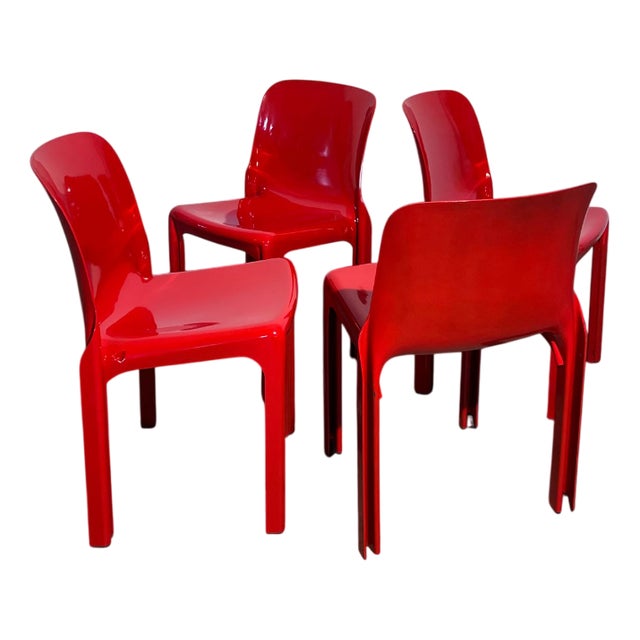 Vintage Red Selene Model Chairs by Vico Magistretti for