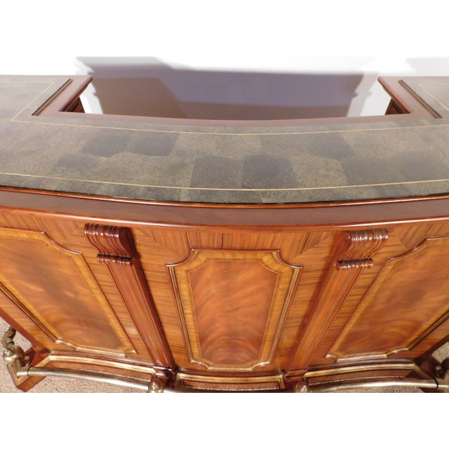Massive Vintage Maitland Smith Inlaid & Figured Mahogany & Marble Top Bar For Sale - Image 11 of 12