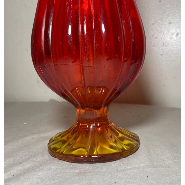 Vintage Large Mid Century Modern Red Orange and Yellow Swung Vase Tall 21 Inch For Sale - Image 9 of 10