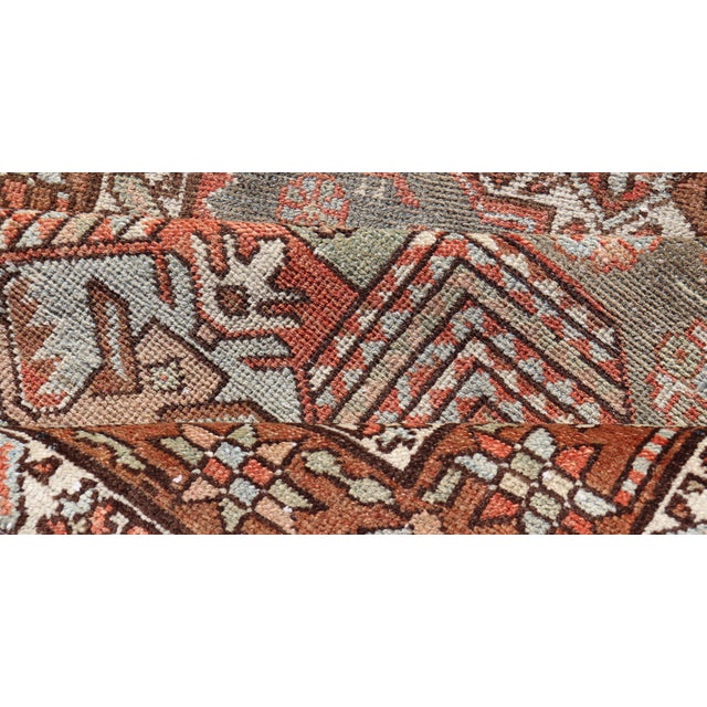 Antique Persian Long Serapi Runner With Multi Medallions in Green, Blue, Orange For Sale - Image 13 of 14