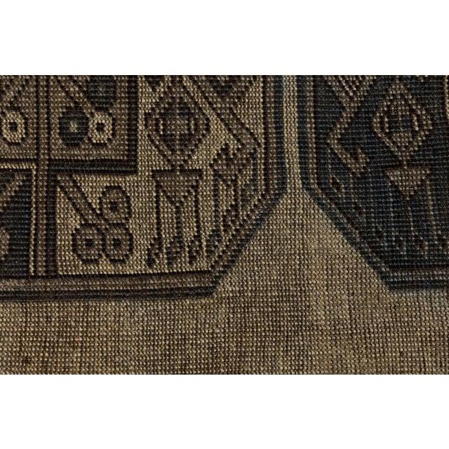 Antique Turkaman Wool Rug With Geometric Gull Medallions in Muted Taupe & Espresso For Sale In New York - Image 6 of 9