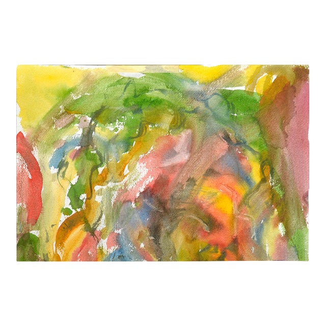 Green & Yellow Abstract Watercolor, Signed, 1980s Expressionism by Les Anderson For Sale