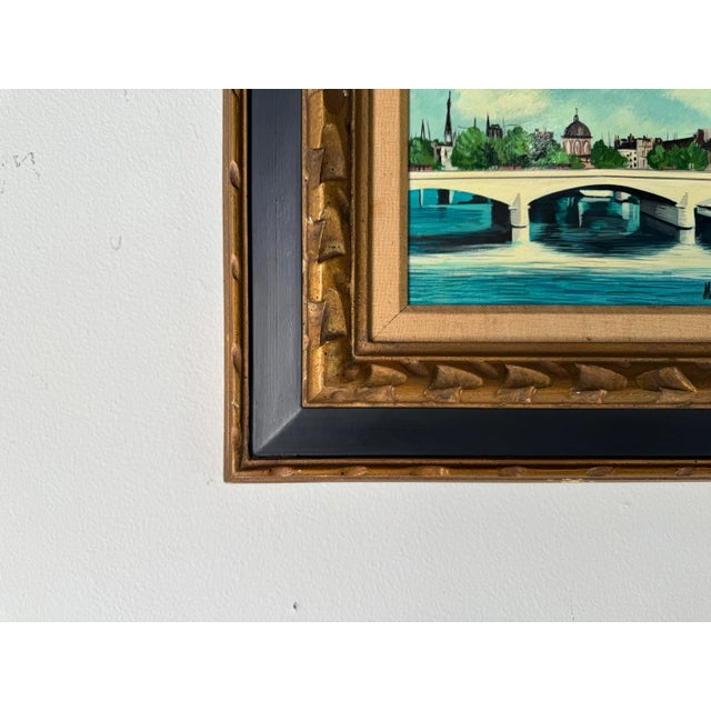 1980s Vintage Marx Parisian River Landscape Scene Oil Painting, Framed For Sale - Image 5 of 11