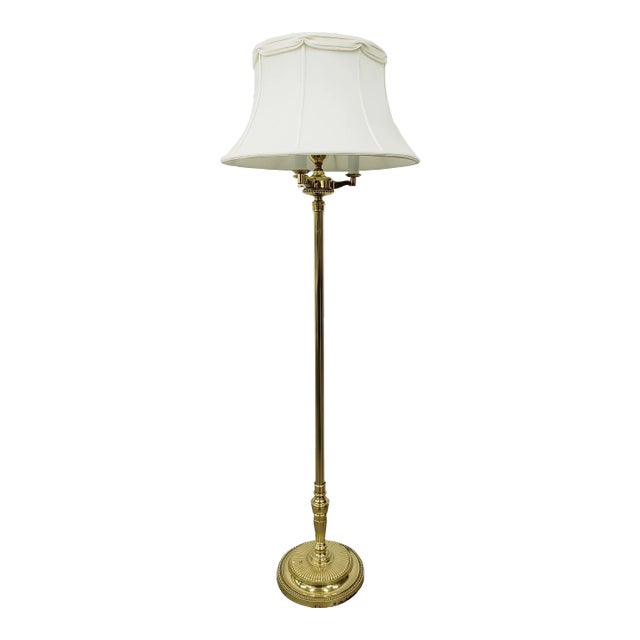 Mid 20th Century Stiffel Heavy Brass Floor Lamp Four Bulbs Lamp Shade For Sale