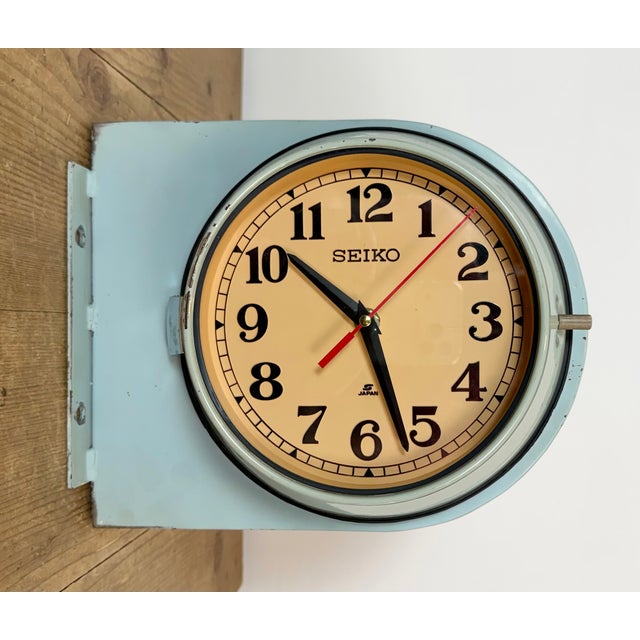 Blue Vintage Blue Seiko Double-Sided Ships Wall Clock, 1980s For Sale - Image 8 of 18
