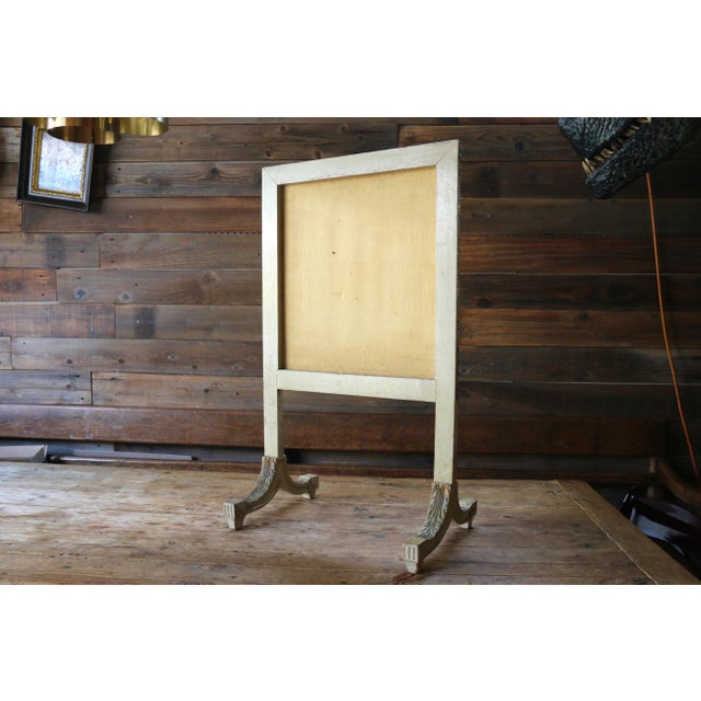 French Antique French Needlepoint Firescreen | Louis XVI Style Hand-Painted & Gilt Wood Fireplace Screen | Cherub Tapestry For Sale - Image 3 of 18