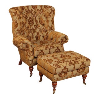 Early 21st Century E.J. Victor Tufted 'Kensington' Wing Chair & Ottoman - Set of 2 For Sale