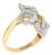 18K Yellow and White Gold Plated .925 Sterling Silver 3/8 Cttw Baguette and Round Diamond Bypass Tri EVS1010 For Sale
