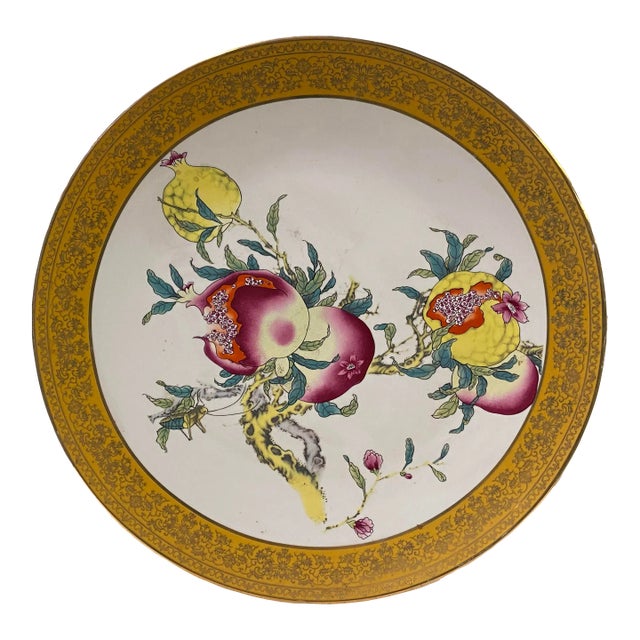 Chinese Pink Yellow Pomegranate Graphic Porcelain Display Charger Plate For Sale