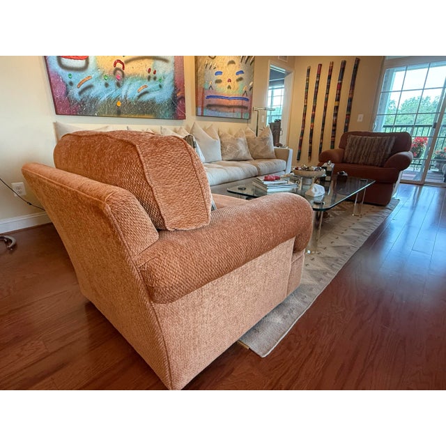 Contemporary Ultra Comfy 3 Piece Set Beacon Hill Custom Oversized Lounge Club Chairs With Coordinated Pillows Matching Upholstered Ottoman For Sale - Image 3 of 14