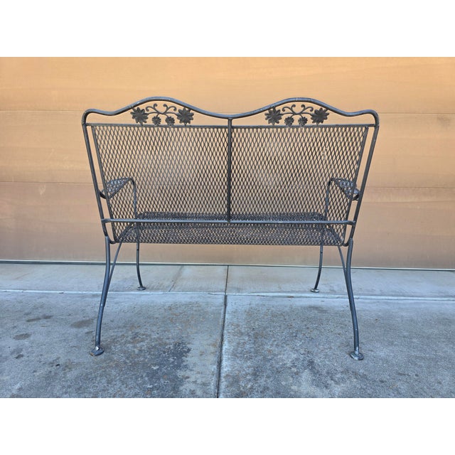 Vintage Russell Woodard Attributed Wrought Iron Briarwood Daisy Bench Settee For Sale - Image 13 of 17