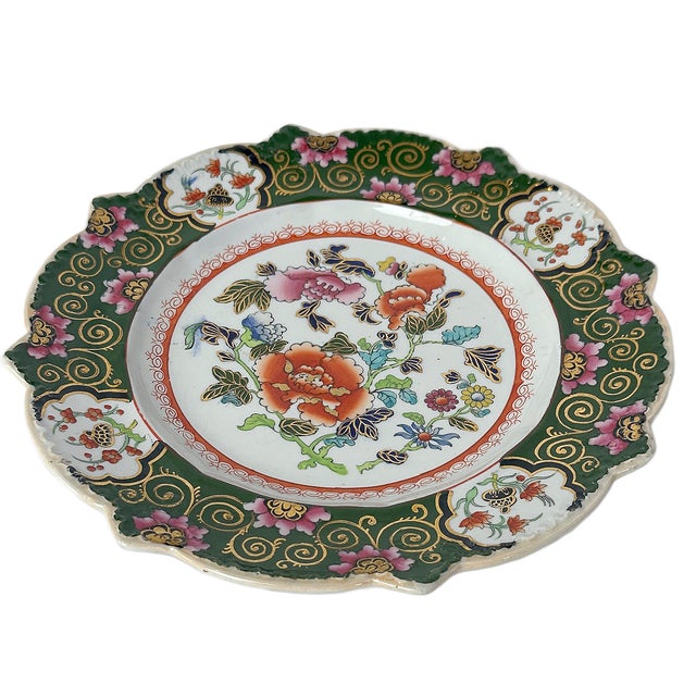 Emerald Mid 19th Century Mason’s Patent Ironstone China Imari Style Plate With Emerald Green and Gilt Border For Sale - Image 8 of 8