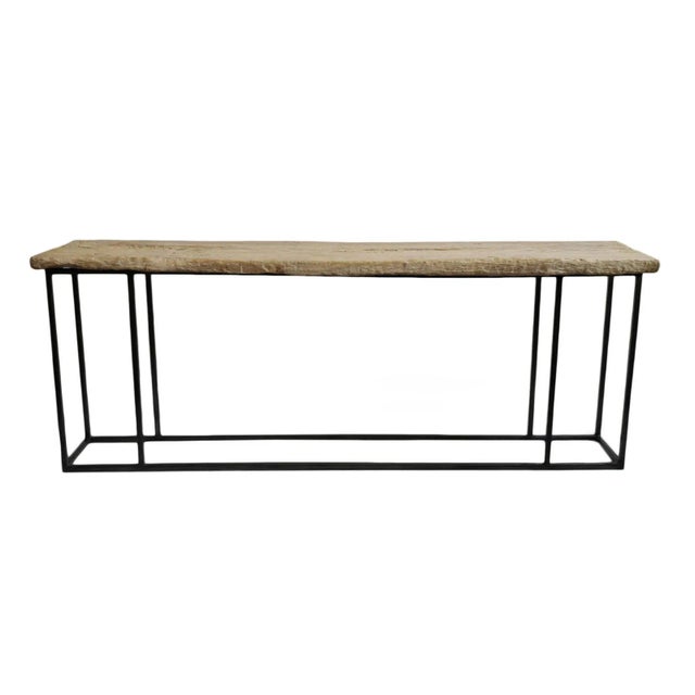Wood Vintage Farmhouse Raw Plank & Iron Console Table For Sale - Image 7 of 7