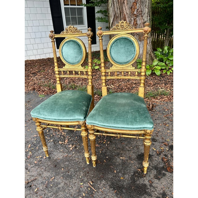 French Pair of 19th Century French Giltwood Side Chairs For Sale - Image 3 of 11