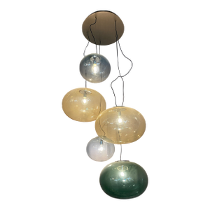 Italian Murano Style Glass Sputnik Chandelier Flush Mount With Big Spheres Multicolors