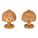 Round Table Lamps in Bamboo, Rattan and Vienna Straw, Italy 1960, Set of 2 For Sale