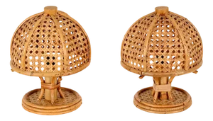 Round Table Lamps in Bamboo, Rattan and Vienna Straw, Italy 1960, Set of 2