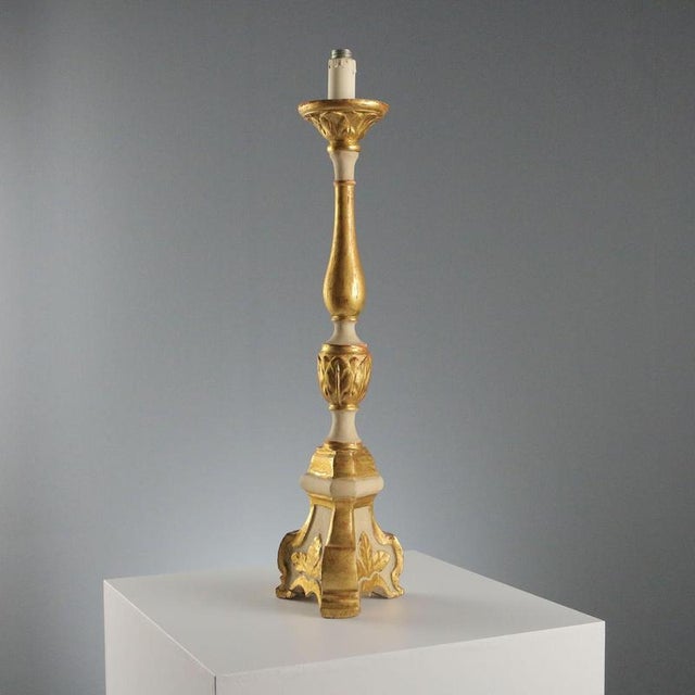 Antique Candelabra in Carved Gilded Wood, Italy, 19th Century For Sale - Image 6 of 7