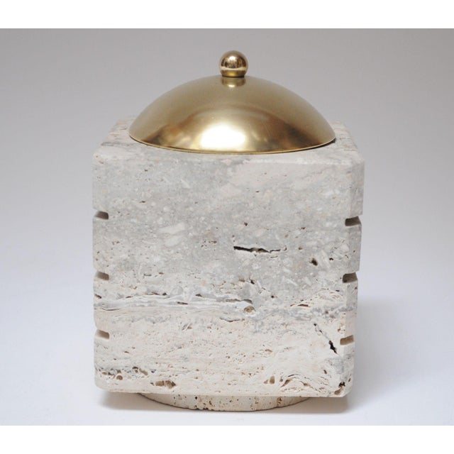 Vintage Italian Travertine and Brass Decorative Cube Box by Passeri for Ark Line For Sale In New York - Image 6 of 12
