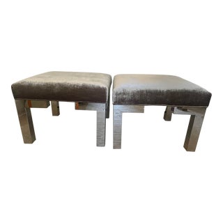 Mitchell Gold Velvet Ottomans - a Pair For Sale