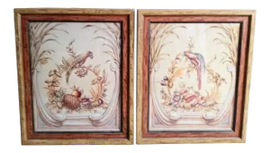 Chelsea House Style Chinoiserie Bird Framed Large Prints Wall Art- a Pair