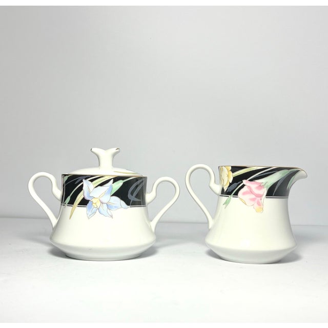 Japonisme 1980sMikasa “Charisma, Black” Porcelain Sugar Bowl & Creamer Set For Sale - Image 3 of 6