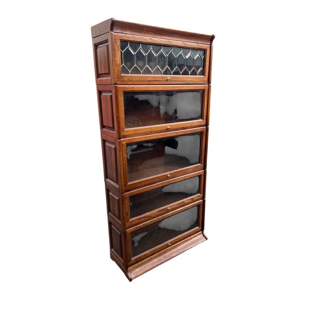 Leaded Glass Oak Barrister Bookcase For Sale - Image 17 of 17