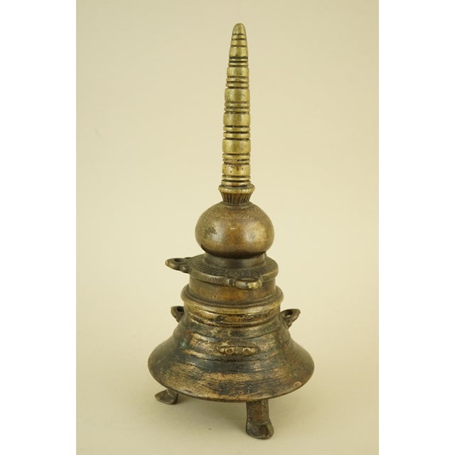 Antique Indian Dawat Bronze Inkwell in the Shape of a Stupa Pagoda, India, 19th Century For Sale - Image 6 of 18
