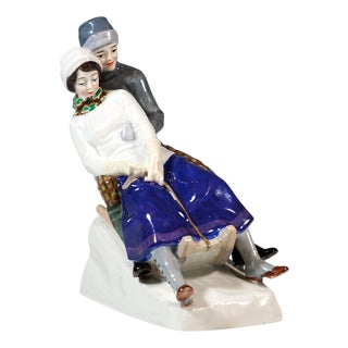 Art Nouveau Tobogganers Figure Group by Alfred Koenig for Meissen, Germany, 1912 For Sale