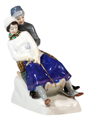 Art Nouveau Tobogganers Figure Group by Alfred Koenig for Meissen, Germany, 1912