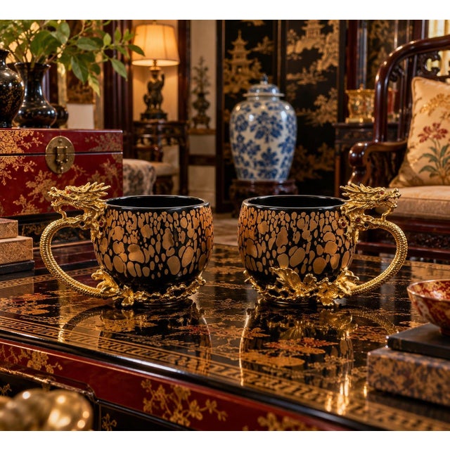 Gemstone 1950s Chinese Export Bodiless Dragon Cups - Pair For Sale - Image 7 of 10