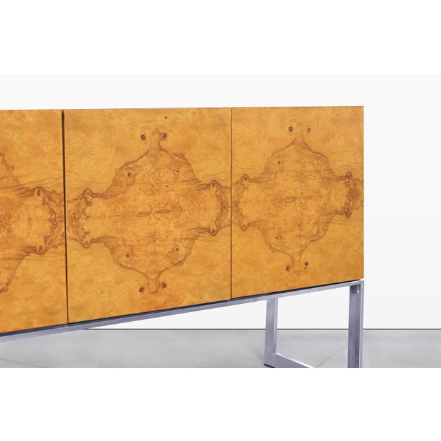 Vintage Burl Wood and Chrome Credenza by Milo Baughman for Thayer Coggin For Sale - Image 10 of 13