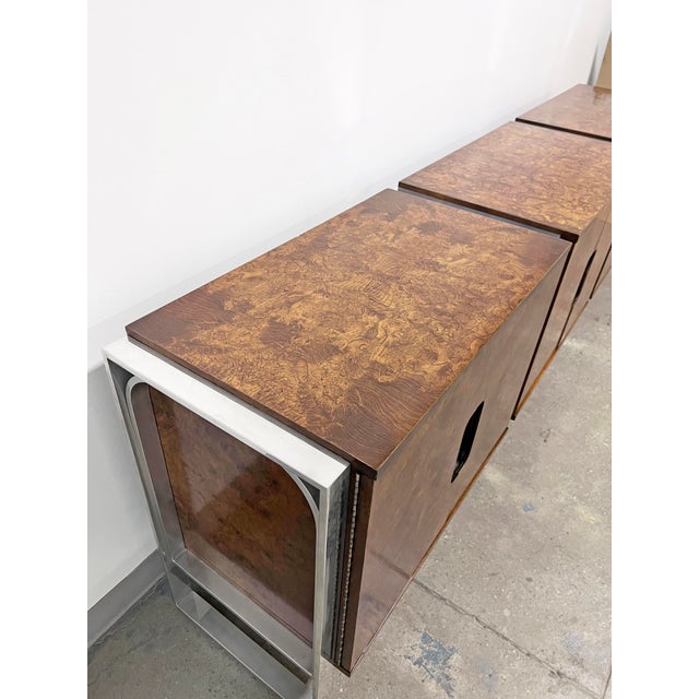 Wood 8.5 Foot Burlwood Credenza by Leon Rosen for Pace Circa 1970s For Sale - Image 7 of 12