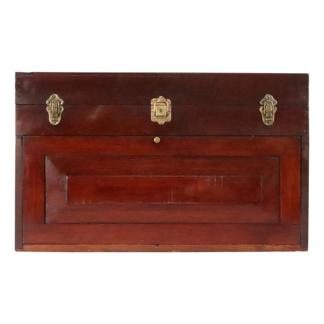 Antique Mahogany Tool Chest With Key & Self Locking Front For Sale