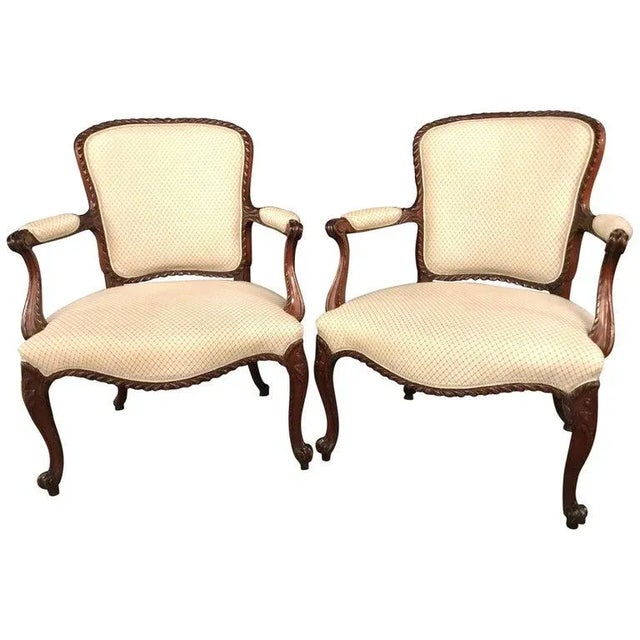 Louis XV Style Walnut Fauteuils or Bergères in a Scalamandre Fabric - a Pair For Sale - Image 13 of 13