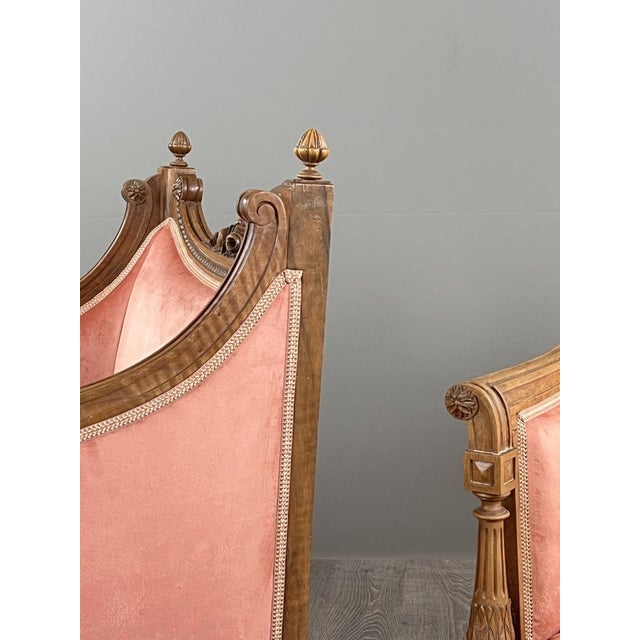 20th Century Louis XVI Bergère Armchairs in Carved Wood and Velvet, Set of 2 For Sale - Image 3 of 13