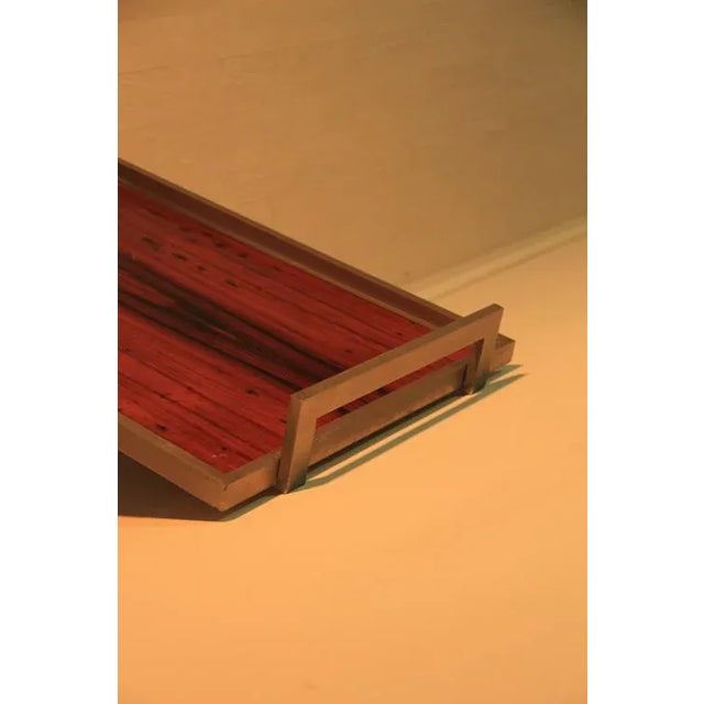Mid-Century Modern Wood & Metal Tray For Sale - Image 3 of 11