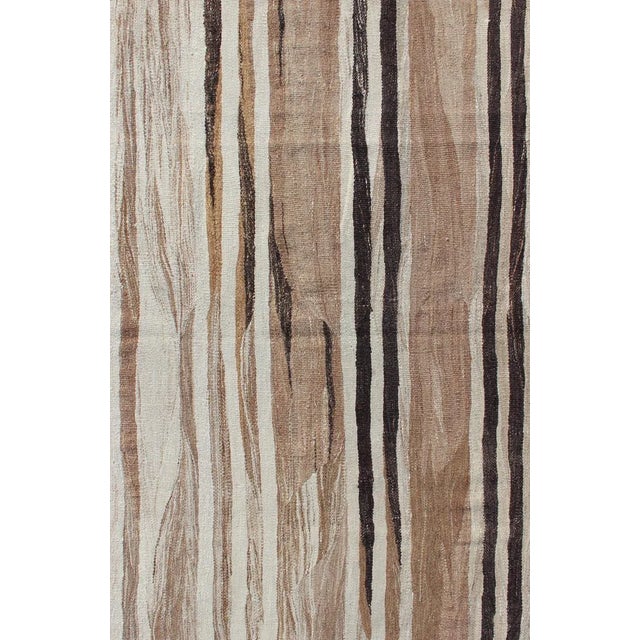 Stripe Design Turkish Vintage Flat-Weave Rug in Shades of Brown, Camel, Tan, and Ivory For Sale - Image 4 of 10