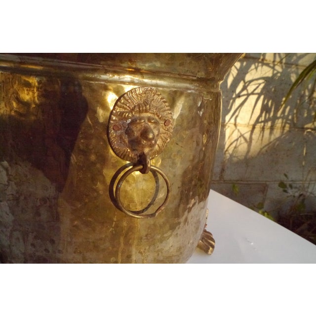 Metal Mid 20th Century Hammered Brass Claw Foot Lion Head Planter For Sale - Image 7 of 12