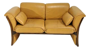 Mid-Century Modern Cognac Leather Sofa with Wooden Structure, Italy, 1980s