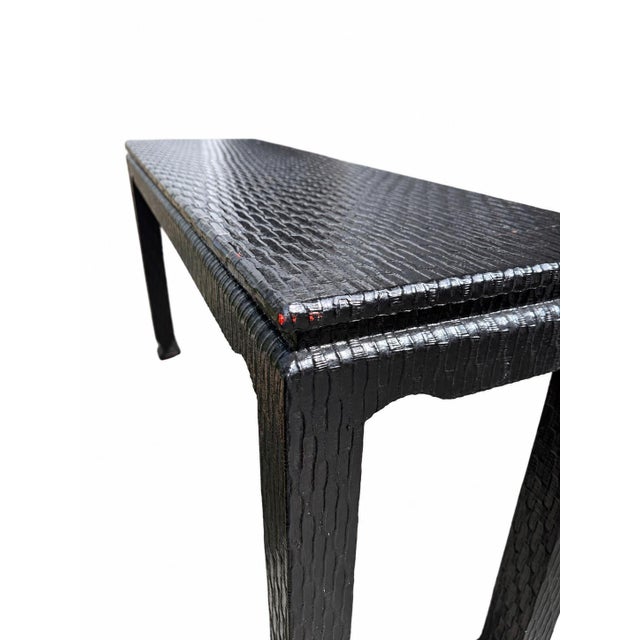 Onyx 1970s Black Lacquered Grasscloth Ming-Style Console Table, Attributed to Baker For Sale - Image 8 of 11