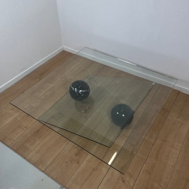 Roche Bobois Asymmetrical Coffee Table in Glass and Marble from Roche Bobois, 1980s For Sale - Image 4 of 18